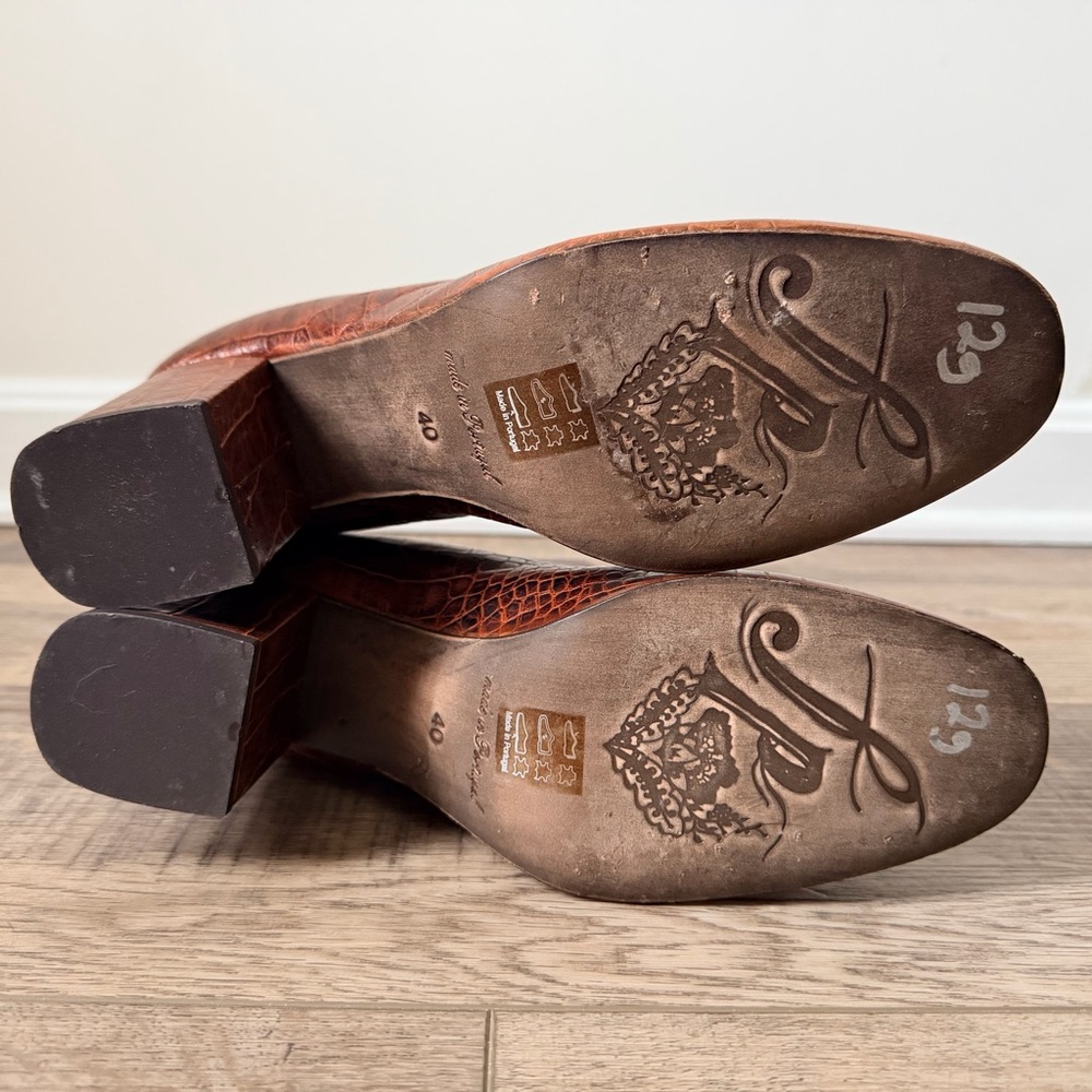 Free People Cecile Brown Croc Embossed Ankle Boots - Picture 8 of 10